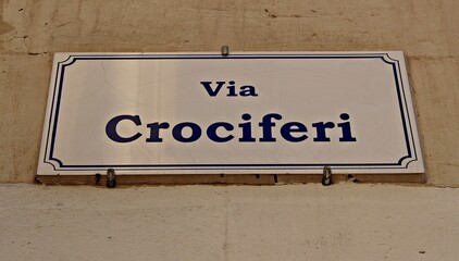 Italy: Road Signal (Crucifers street).