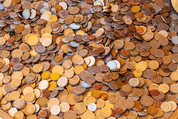 Background from a large number of ancient coins found in excavations in the ancient city of Anatilya in Turkey