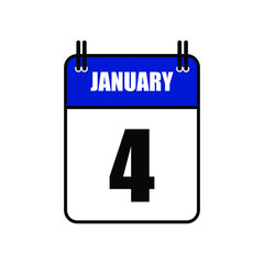January 4 Calendar Icon Vector Illustration . Date , Day Of Mouth 