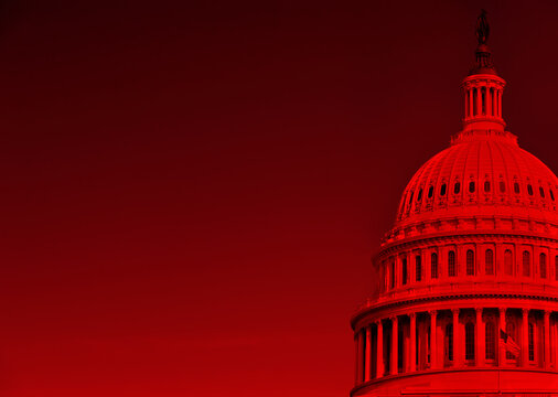 USA, Washington D.C., USA Capital Building on red background