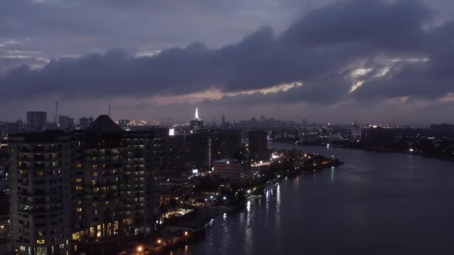 City at Dusk Nigeria Drone 03. High quality video footage