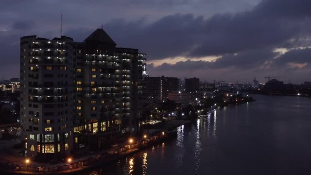 City at Dusk Nigeria Drone 04. High quality video footage