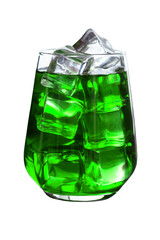 Green alcoholic cocktail with ice close up isolated on white background