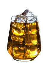 Yellow alcoholic cocktail with ice close up isolated on white background