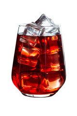 Red alcoholic cocktail with ice close up isolated on white background