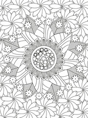Doodle floral pattern in black and white. A page for coloring book: very interesting and relaxing job for children and adults. Zentangle drawing. Flower carpet in a magic garden
