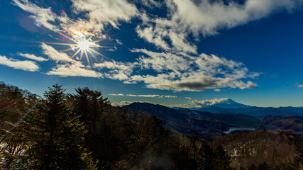 大菩薩嶺登山　冬　富士山と彩雲