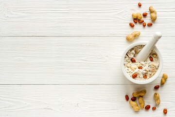 Peanut flour in bowl - gluten free nuts flour for baking