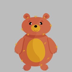 Cute red bear character. Vector childish illustration for postcards, accessories, stickers.
