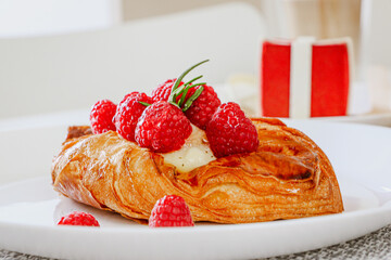 Raspberry and custard pastry cake