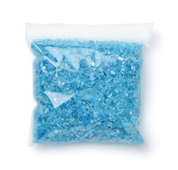 Blue aroma bath sea salt in plastic bag