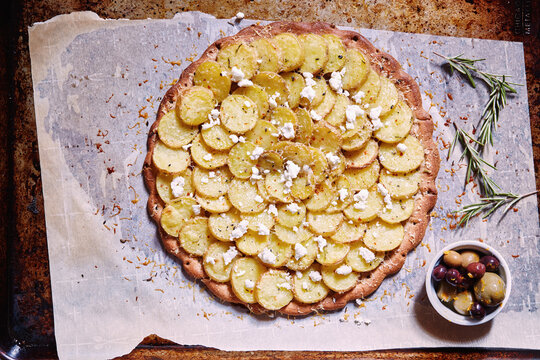 Overhead view of homemade potato galette
