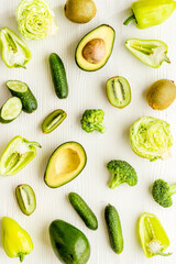 Layout of raw green vegetables and herbs protein food