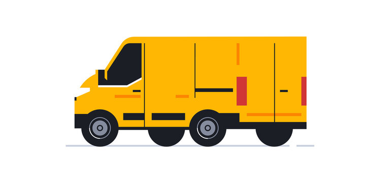 A van for an online home delivery service. Transport for delivery of orders. Van rear view in half turn. Transportation of orders of parcels, boxes to the house. Vector illustration