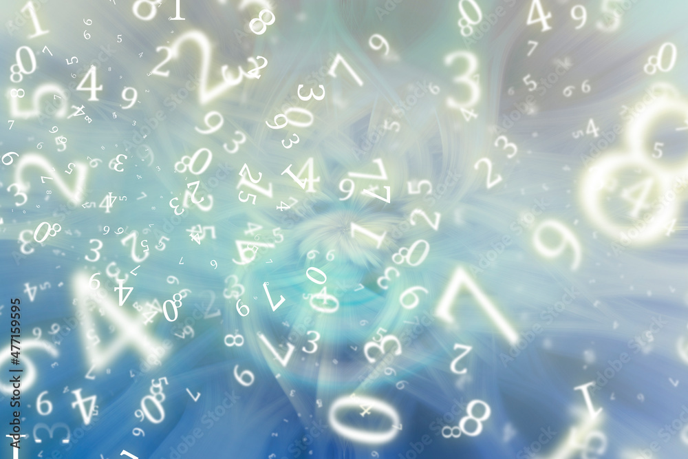 Wall mural numerology, numbers on the background of an abstraction made from a photograph, with a twisting effe