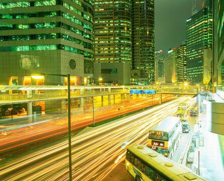 China, Hong Kong, Traffic at night in city
