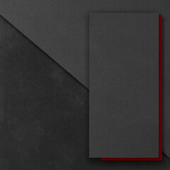 Black and red rectangular mockups on a dark concrete background. Design elements or portfolio. Copy space.
