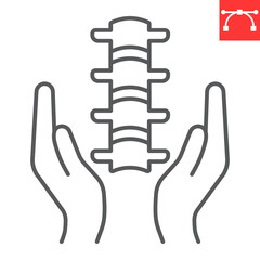 Spine care line icon, backbone and physiotherapy, chiropractic vector icon, vector graphics, editable stroke outline sign, eps 10.