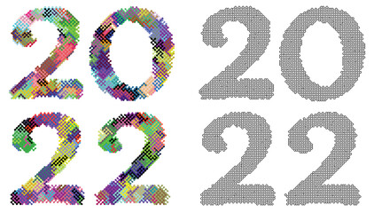 New Year 2022, numbers written in font made from maze lines. Abstract figures of new year. Vector isolated on white background