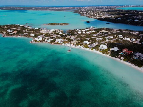 Aerial image of the Sapodilla Bay, Turks and Caicos Islands, with the Chalk Sound
