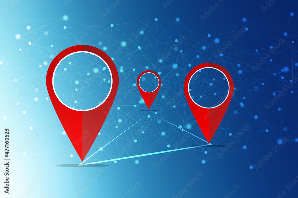 Fototapete 2d rendering red map pointer