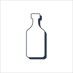 Rum bottle. Alcoholic drink for parties and celebrations. Simple black line shapes isolated. Black and white illustration on white background. Flat design style for any purposes
