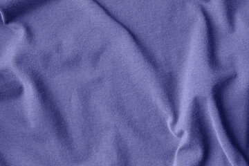 Trendy very peri color concept of the year 2022, violet blue, lavender jersey cotton fabric texture. Textile crumpled background