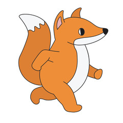 Cute cartoon fox jogging. A funny orange fox taking exercise and trying to lose weight. Vector clip art illustration in 2D. Hand-drawn simple style.