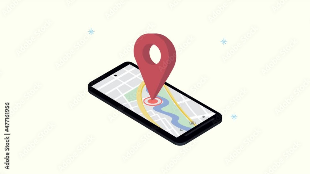 Sticker gps location service animation with pin in smartphone