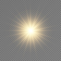 Fototapeta premium Glow bright light star, yellow sun rays.