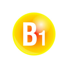 Vitamin B1 isolated on white. Medicine health symbol of thiamin. Natural chemical b1 vitamin. Vector illustration