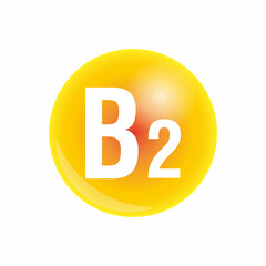 Vitamin B2 gold essence. Riboflavin drop pill vitamin treatment. Golden natural medicine isolated icon illustration
