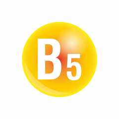 Vitamin b5 pill icon. Pantothenic acid nutrition care. Gold drop essence. Isolated golden symbol of b5 vitamin illustration