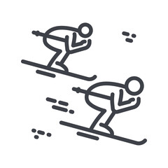 Freestyle ski cross vector line icon isolated on transparent background. Skier side view.