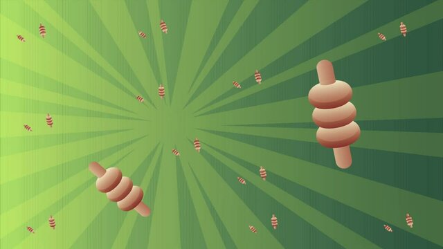 Various Cricket wooden sticks on abstract green background