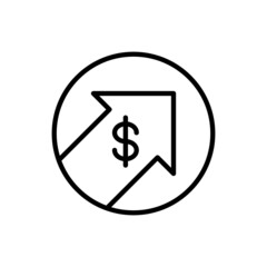 Obraz premium Dollar increases thin line icon: arrow symbol is growing up. Profit is rising, growth of wealth. Modern vector illustration.