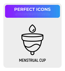 Menstrual cup thin line icon. Zero waste. Modern vector illustration of feminine period hygiene care.