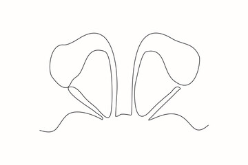 Continuous line drawing of cute rabbit ears. Single one line art of beautiful bunny rabbit animal pet headband fashion costume. Vector illustration