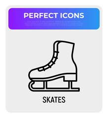 Skates thin line icon. Modern vector illustration of winter sports equipment.