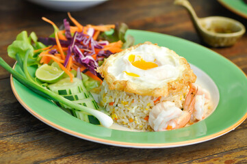stir fried rice with shrimp and sunny side up egg ,stir fried rice