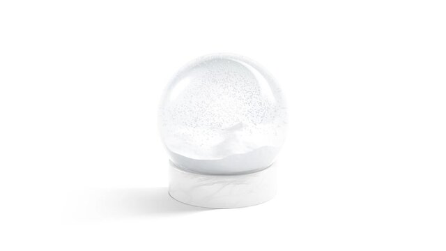 Blank glass snowglobe with snowfall mockup, looped rotation, 4k video