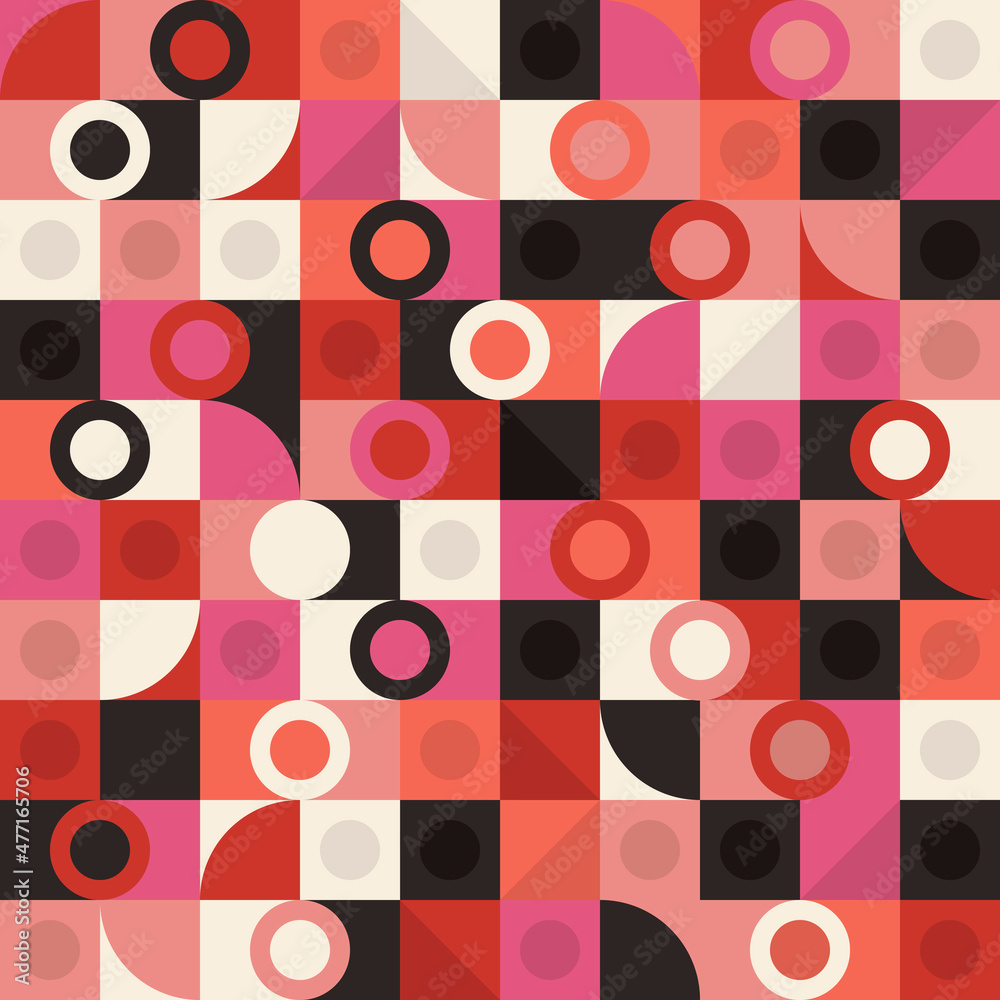 Aufkleber Multicolored pink-red texture from circles and squares. A mosaic pattern of tiles brightened up with an abstract geometric shape.