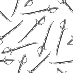 Seamless pattern of vintage monochrome saber illustration. Vector illustration template
