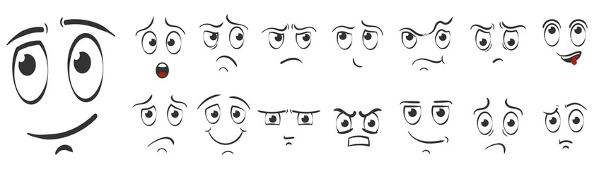 Face expressions emotions hand drawn doodle style.
