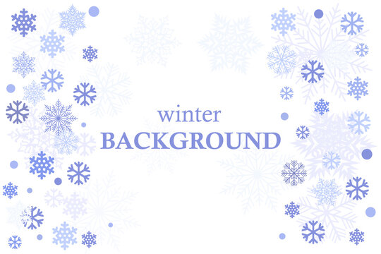 Winter background with snowflakes horizontal, background with winter snow and free space for text, logo, photo, pattern for decorating pages, sketchbook, notebooks, books, posters, banner, etc., holid