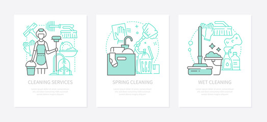 Cleaning service - modern line design style banners set