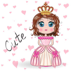 Beautiful princess standing in beautiful long pink dress.