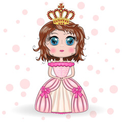 Beautiful princess standing in beautiful long pink dress.