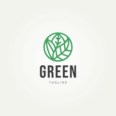 natural tropical forest plant minimalist line art badge logo template vector illustration design