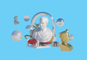 Statue Napoleon Bonaparte in neon Pop Art Style render 3d illustration